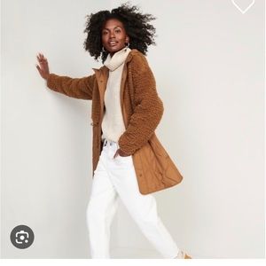 Old Navy Hooded Sherpa Quilted Hybrid Coat Small New!